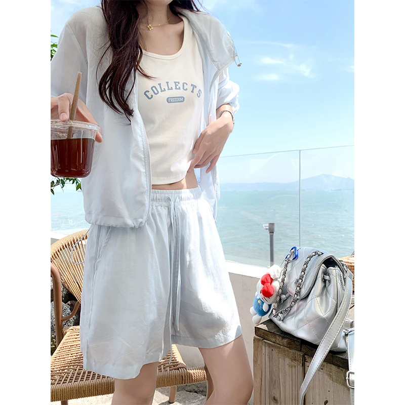 曾小咸韩系宽松休闲防晒连帽外套短裤Z252SSR6456