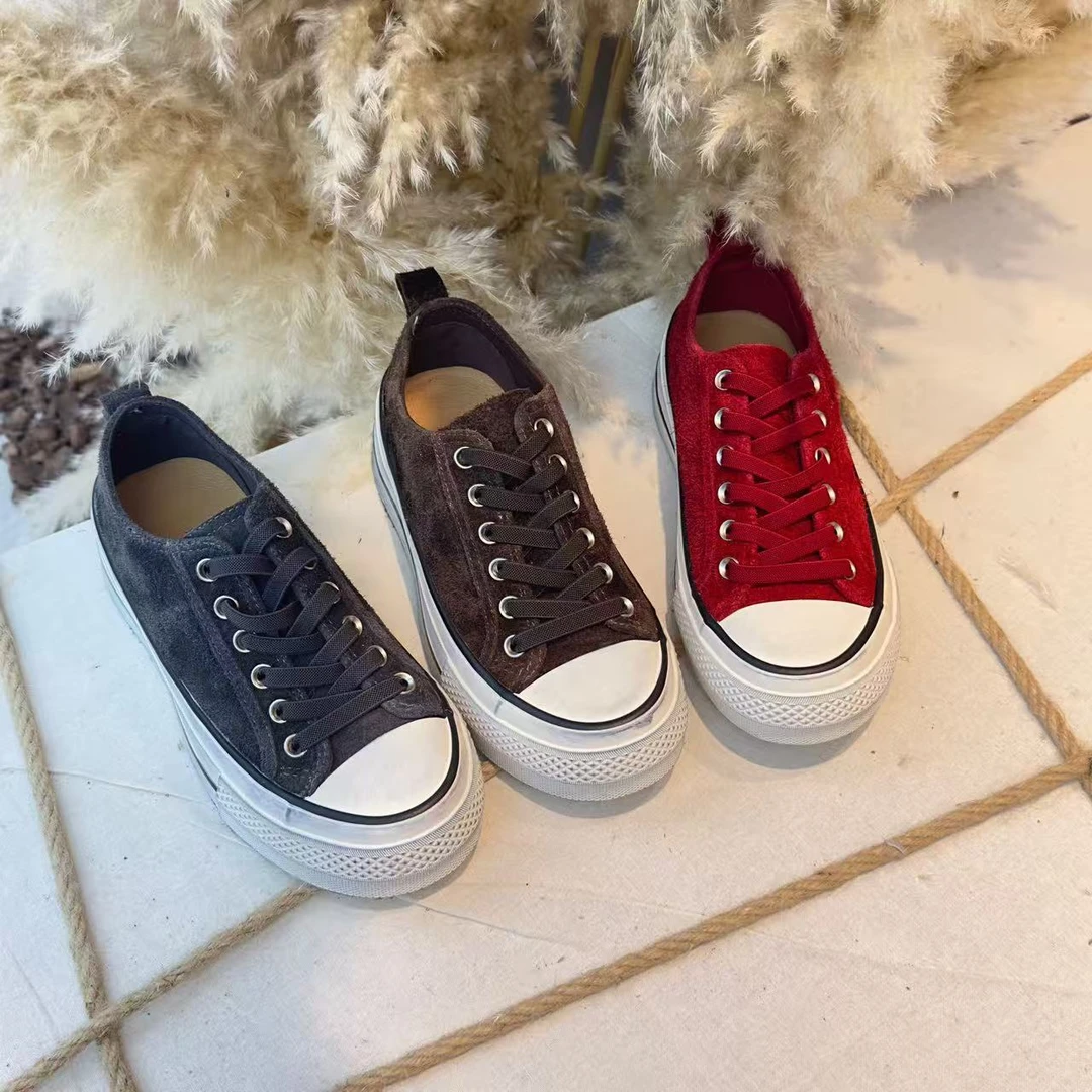 高品欧货真皮舒适复古圆头系带百搭运动板鞋（跟高：4CM）