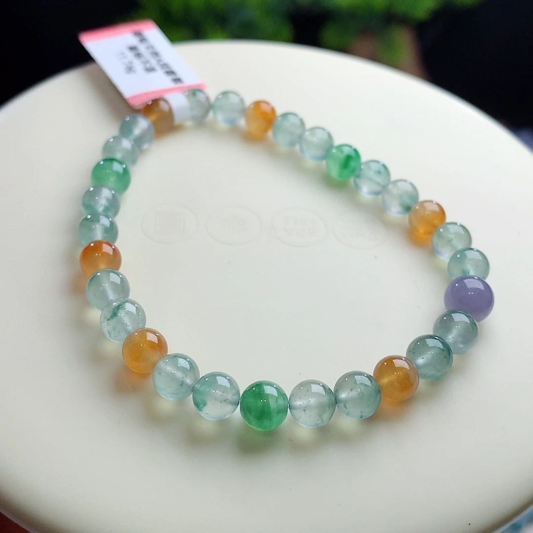 未镶嵌手串翡翠毕业品质！卡6mm玻璃彩钢多宝