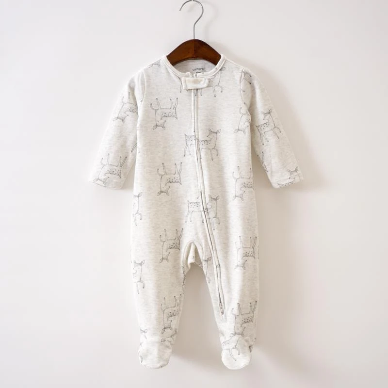 双拉链春秋纯棉柔软连体衣男女宝宝包脚哈衣新生新生儿包脚连体衣