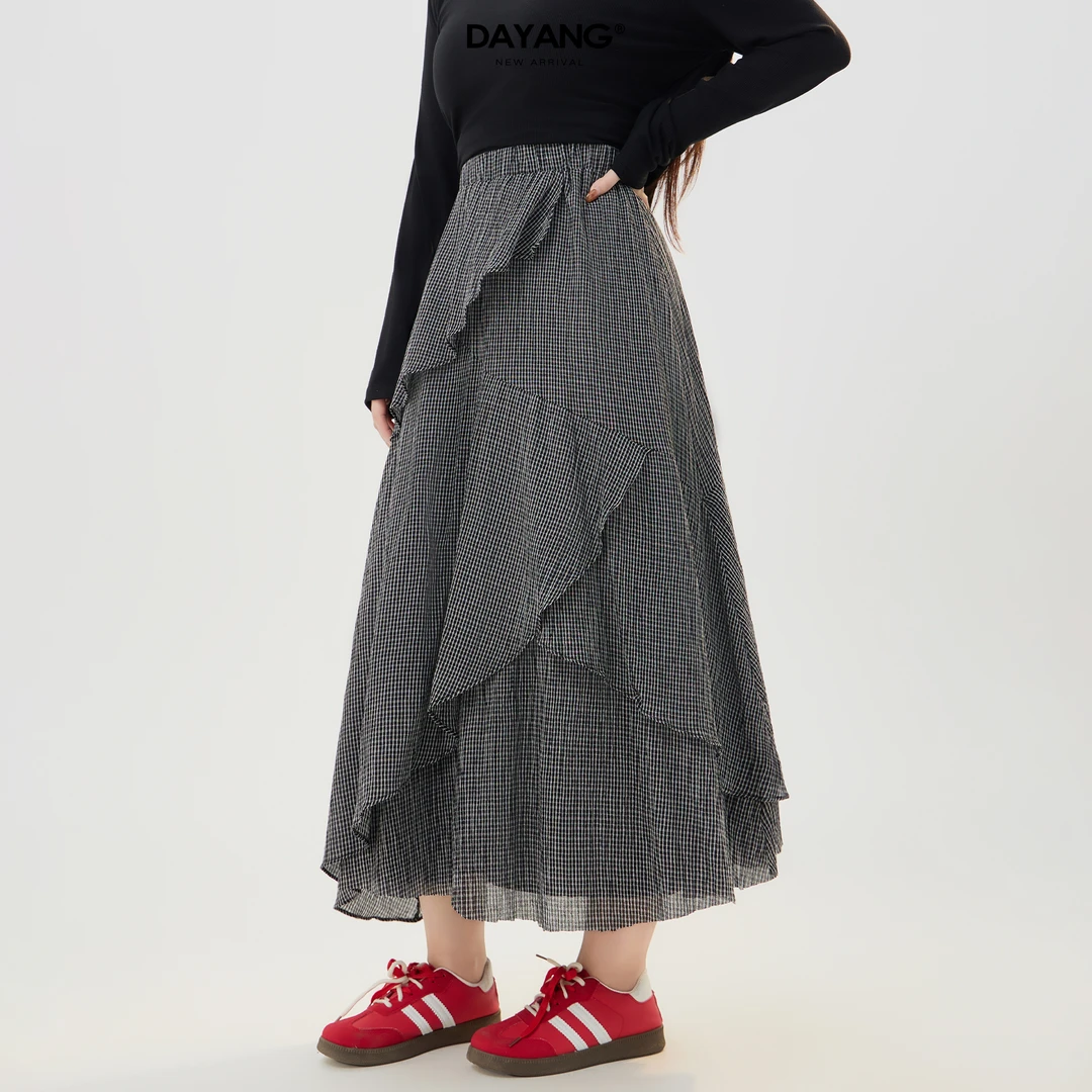 120斤的大杨 胖mm不规则格子半身裙女小个子新款气质显瘦长裙5087