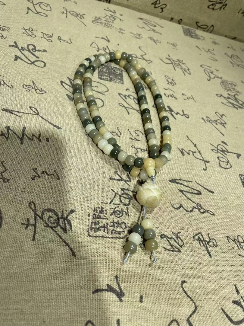 烟灰色菩提根手串手链108颗设计款烟雨飘花菩提佛珠念珠手持男女