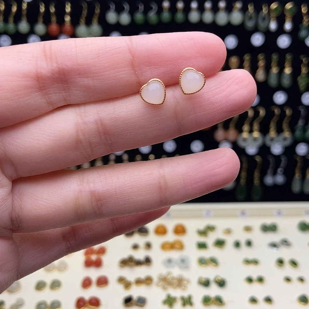 南红玛瑙银S925镀金镶嵌耳饰