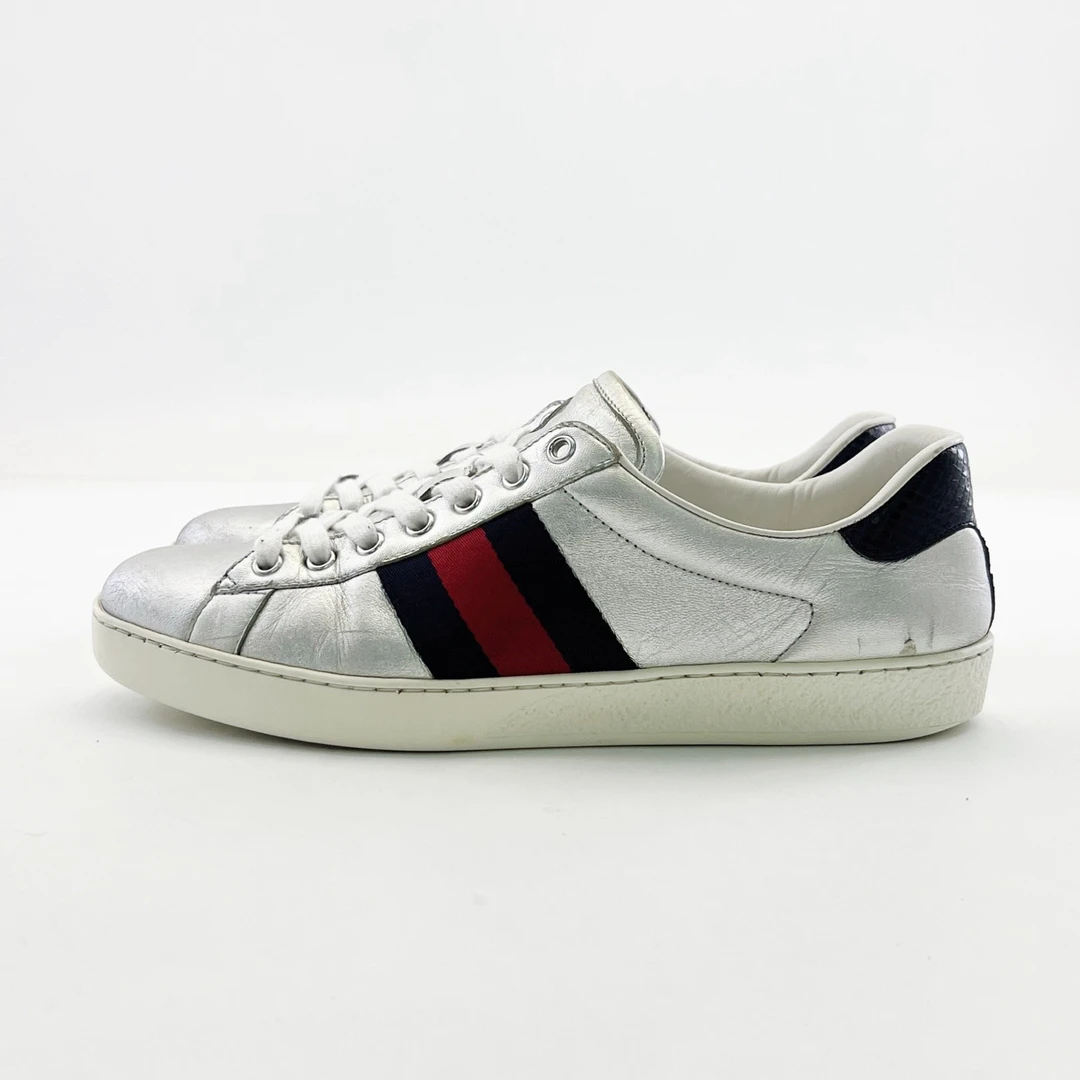 95新 GUCCI/古驰 41码/银色小蜜蜂板鞋/21802778