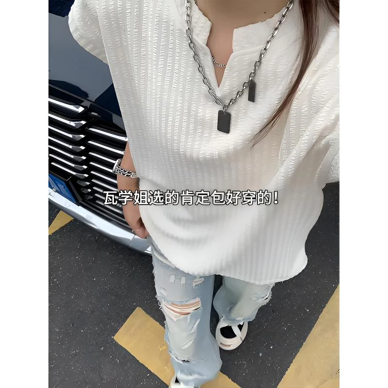 珞卡倩美式凉感V领宽松背心男夏季薄款透气无袖T恤休闲运动汗衫