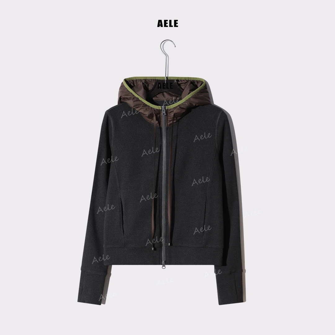 AELE休闲连帽拼接撞色拉链短外套W855 3318 AD