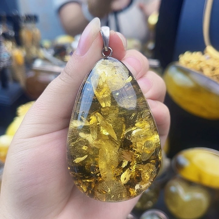 裸石琥珀银S925镶嵌