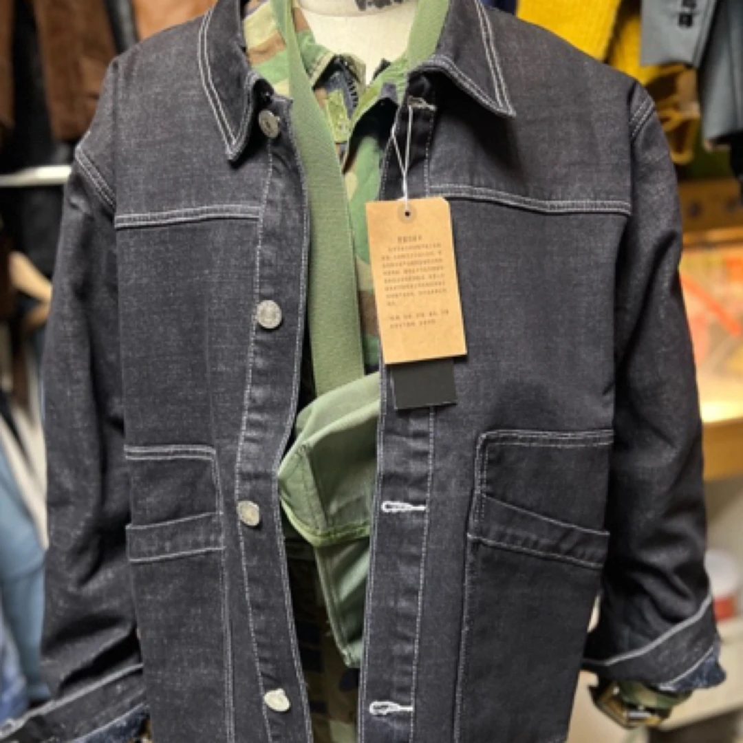 直播间链接拼接单排扣袖夹克水洗休闲外套男士复古时尚百搭牛仔