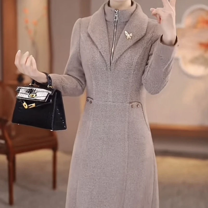 高档加厚雪尔绒连衣裙女2025春季新款洋气修身遮肉显瘦中长款裙子