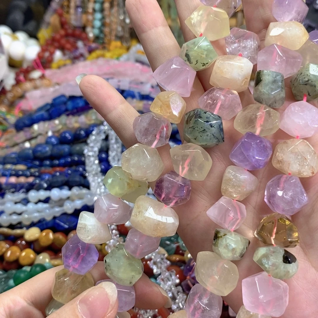 玛瑙/玉髓足银镀金镶嵌珠宝半成品横孔切角卡18mm一条