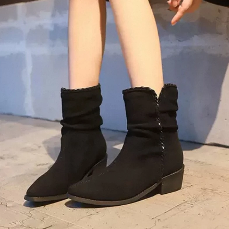 法式巨好看粗跟新款秋季爆款堆堆短靴8801(加绒，堆堆短靴)