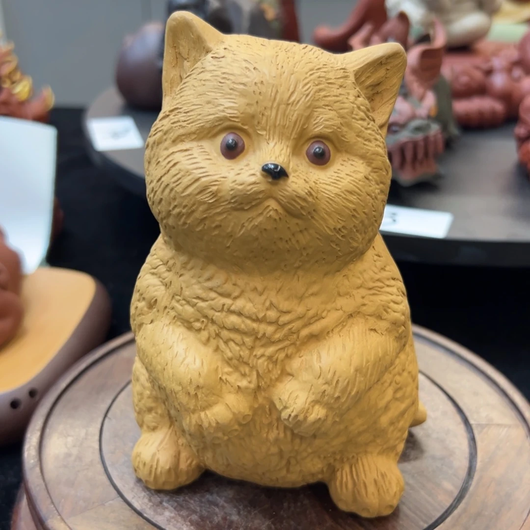 紫砂公道杯全手黄段招财猫