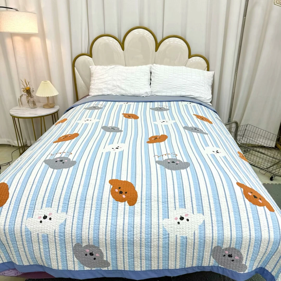 【蓝条小狗】230*250多功能亲肤双面双人床盖绗缝绗缝夹棉