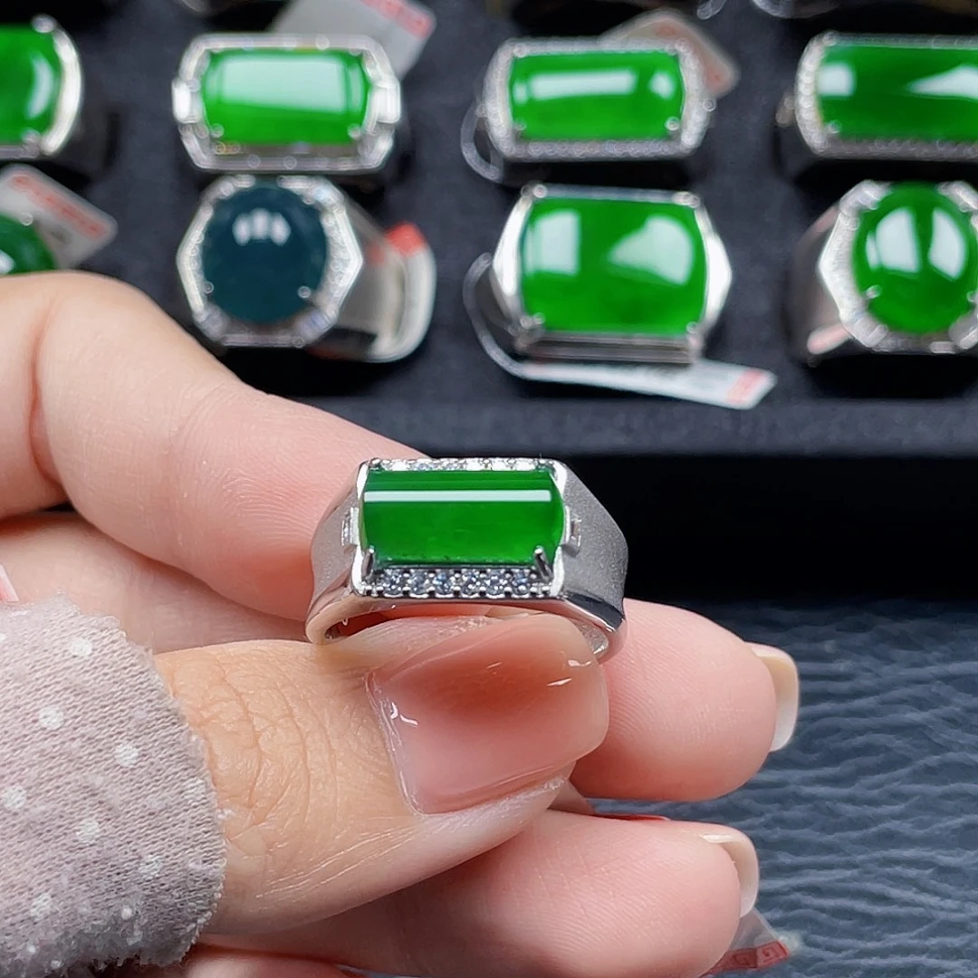 钞***降翡翠银S925镶嵌戒指天然A货翡翠没运费险3948