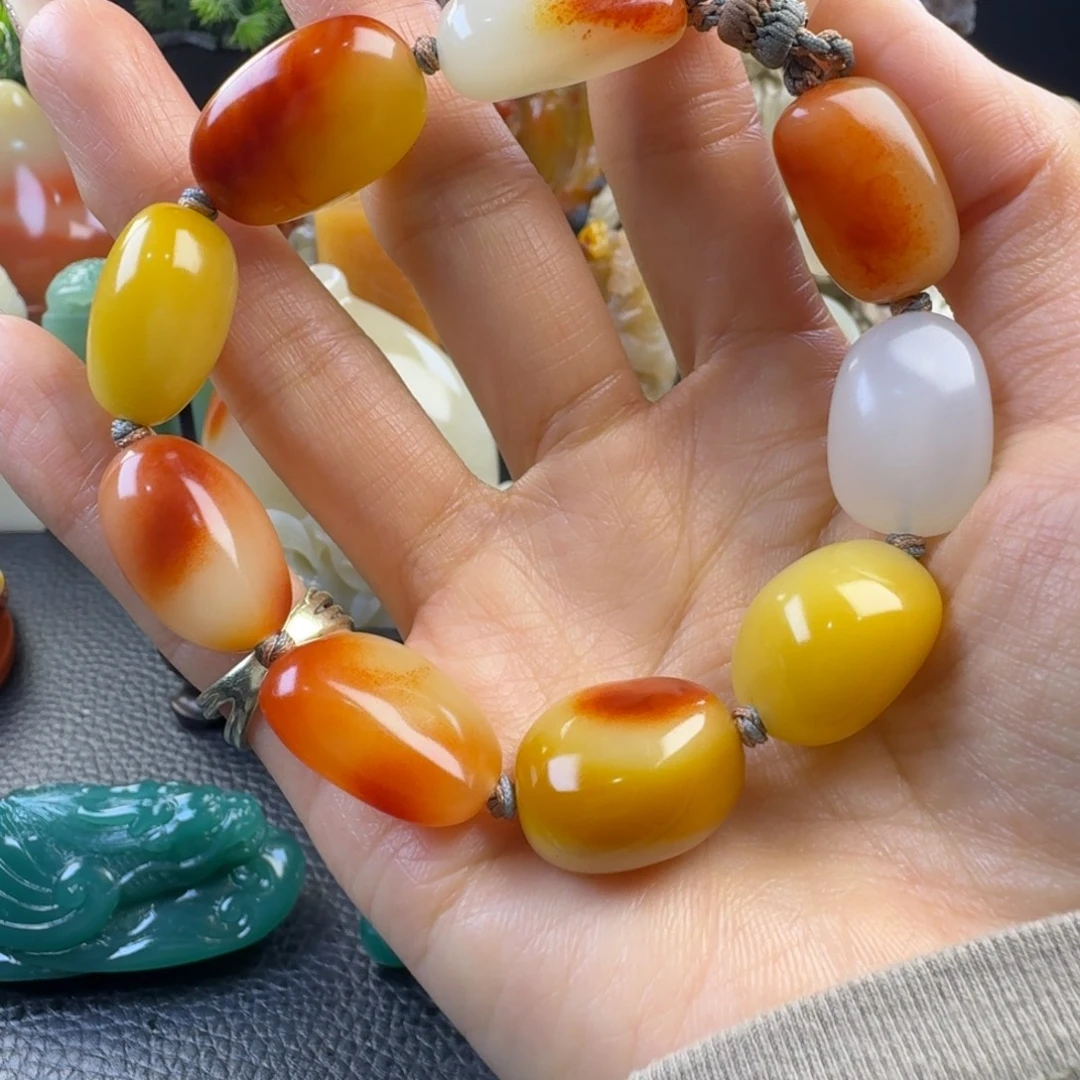 印石寿山石全结晶芙蓉手串57g