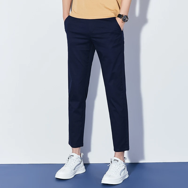 2025新款时尚轻奢复古修身男士裤子夏季薄款冰丝小直筒裤休闲裤