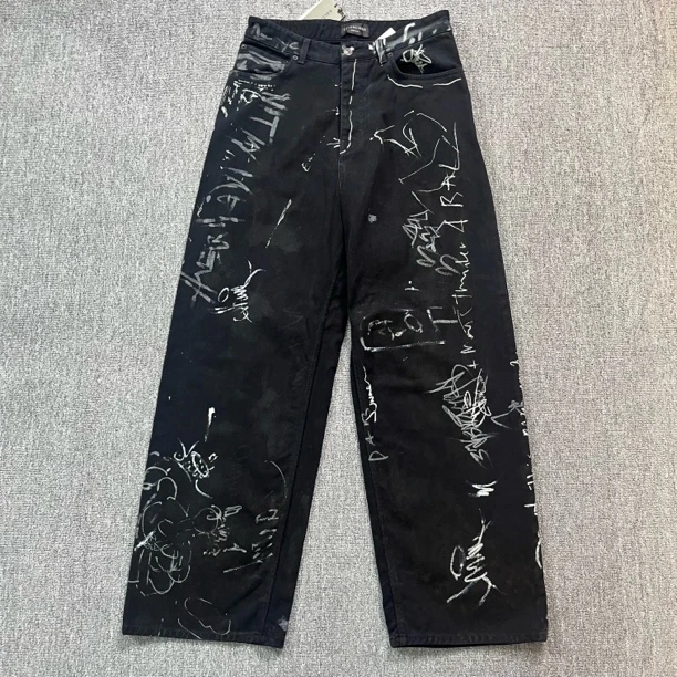 全新未使用 Balenciaga/巴黎世家 涂鸦做旧牛仔长裤/XS码12345