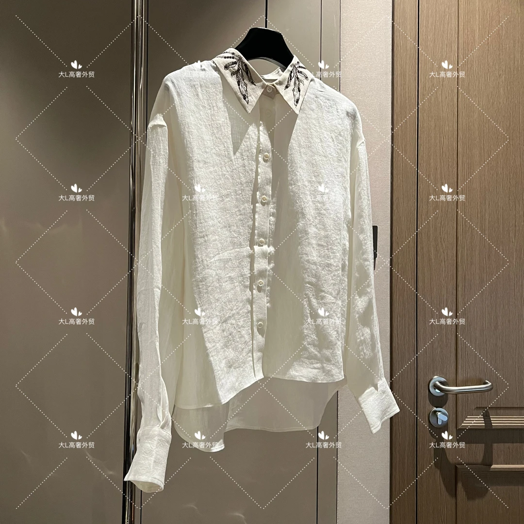 【大L】重磅外贸进口高奢重工设计师风百搭长袖刺绣衬衫CS25151
