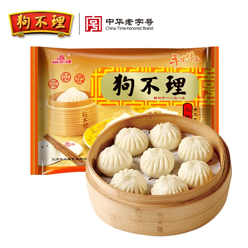 天津狗不理420g手工三鲜包*3袋（36个包子）