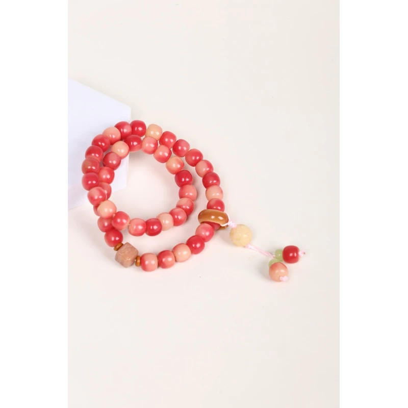 XD005樱桃玫瑰粉色菩提根双圈（无礼盒）