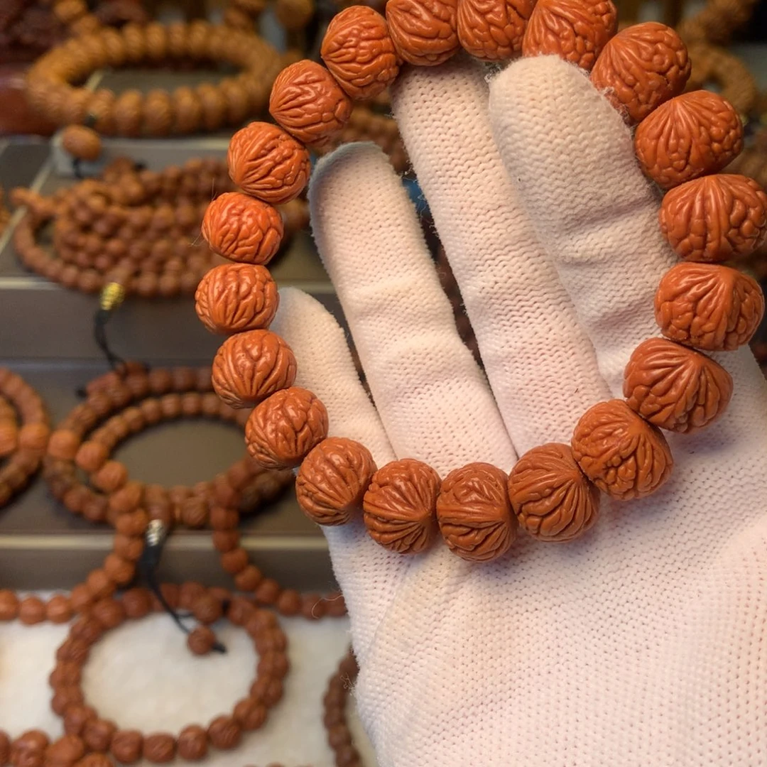 闲***鹤手串桃核秦岭龙纹