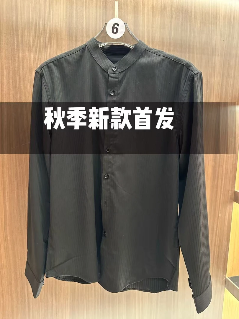 【6号链接-立领衬衫】秋季新款肌理暗条纹长袖高级感免烫衬衫9551