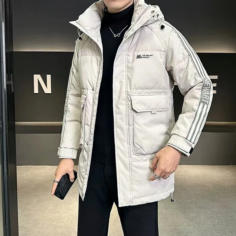 Y8819中长款连帽条纹风衣冬季加厚时尚百搭运动休闲羽绒服