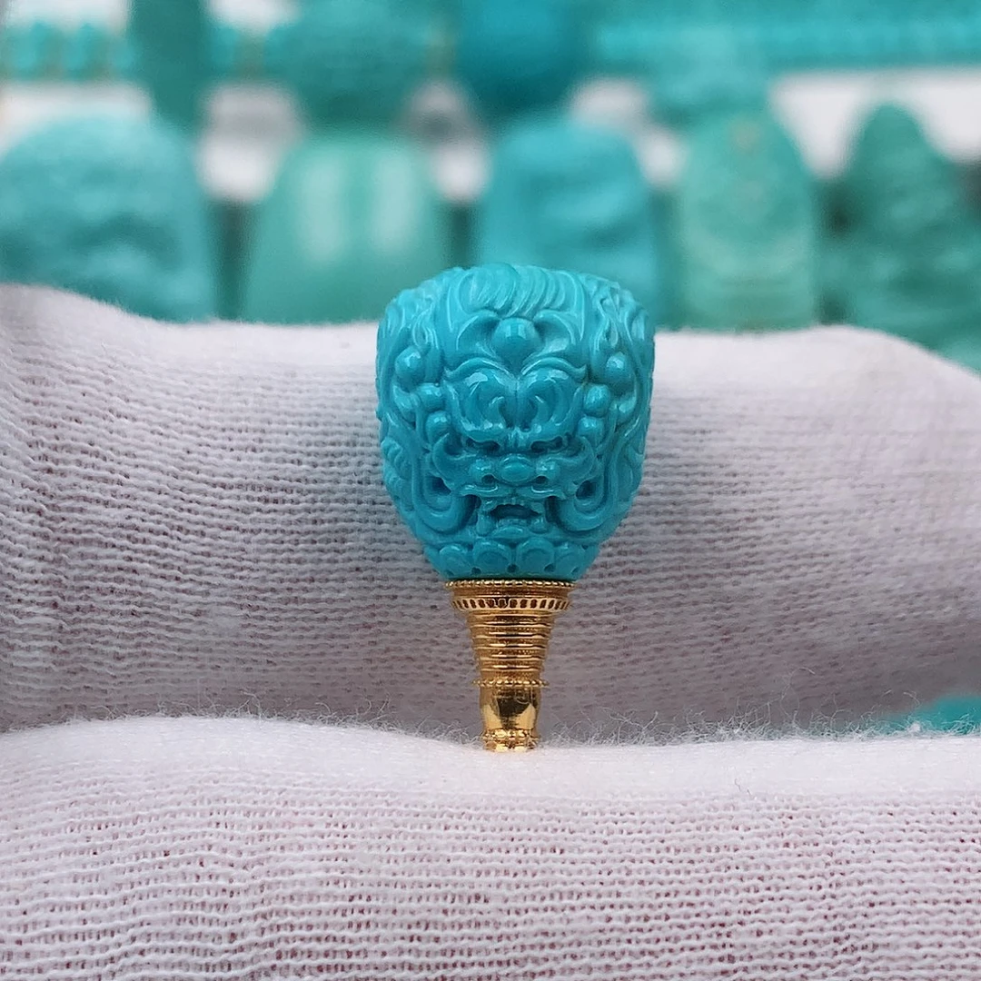 绿松石18K金镶嵌龙三通12.2mm