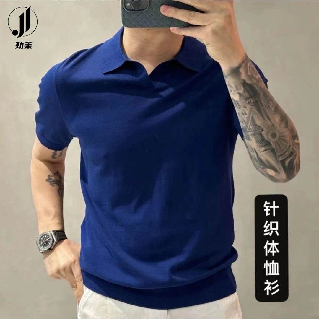 劲莱夏季薄款纯色针织polo衫男短袖弹力翻领休闲体恤半袖修身上衣