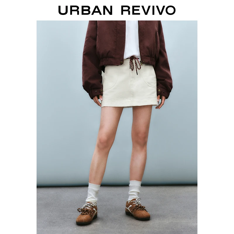 UR2025春季新款女装简约撞色抽绳超短款休闲半裙UYU850045