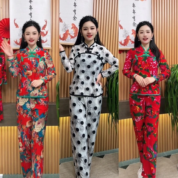 春夏新款上衣阔腿裤两件套装唐装修身显瘦大码女装舞蹈套装