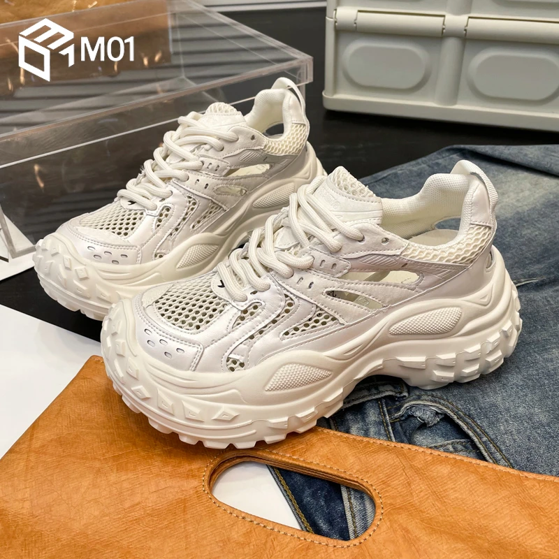M01镂空轻便轮胎榴莲底老爹鞋女2025夏季百搭透气增高运动休闲鞋