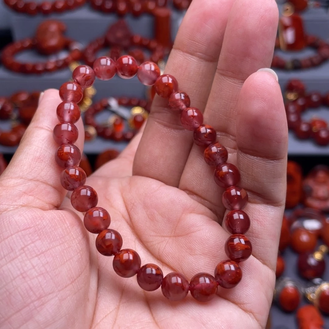 南红玛瑙未镶嵌珠宝奇石单圈7mm