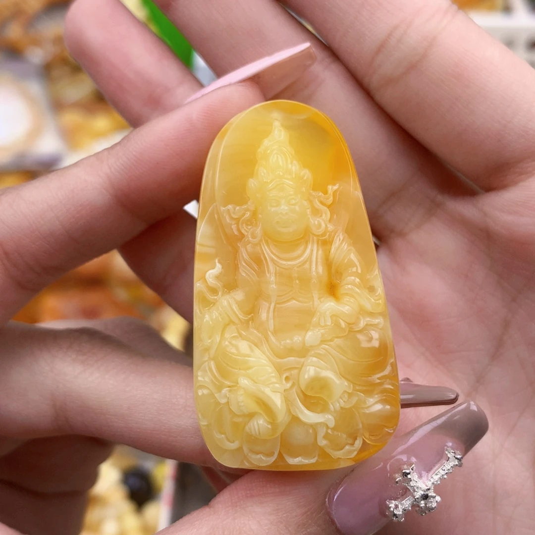 琥珀未镶嵌珠宝奇石47*26*11 黄财神 全品