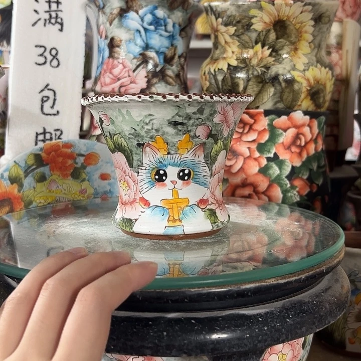 景德镇手绘花盆满38包邮偏远地区除外