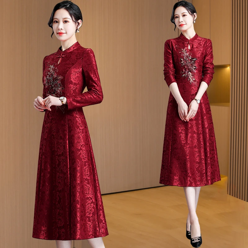 三月喜婆婆婚宴装春秋2025新款高端品牌妈妈平时可穿旗袍礼服裙子