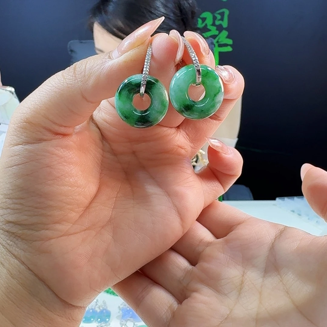 银S925镶嵌翡翠耳饰925镶嵌