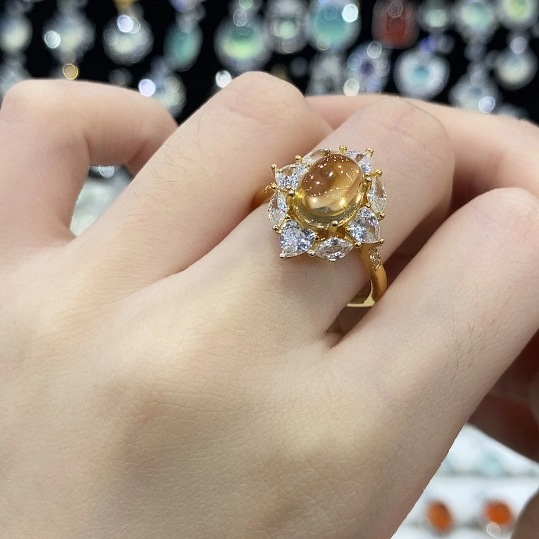 黄晶银S925镶嵌戒指