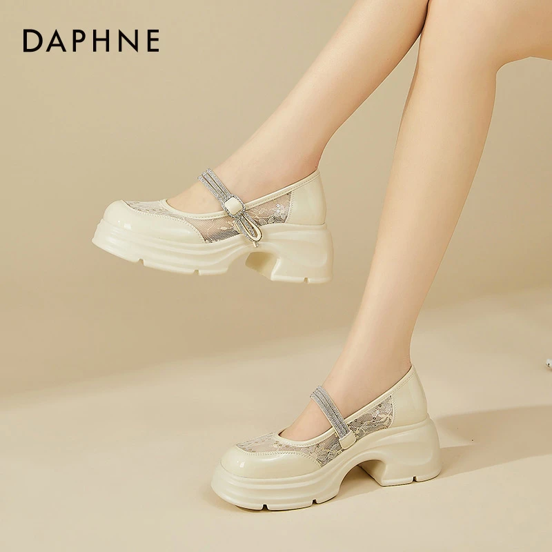 达芙妮厚底玛丽珍鞋女2025新款春夏季网面增高小皮鞋透气乐福单鞋