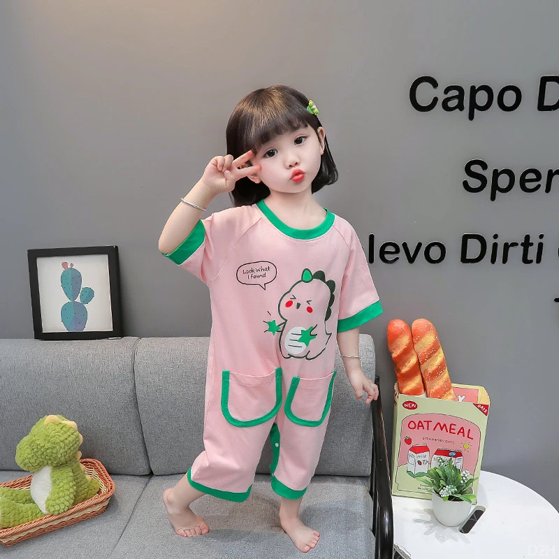 儿童纯棉连体睡衣夏季薄款男女童短袖防踢睡袋宝宝外穿透气空调服