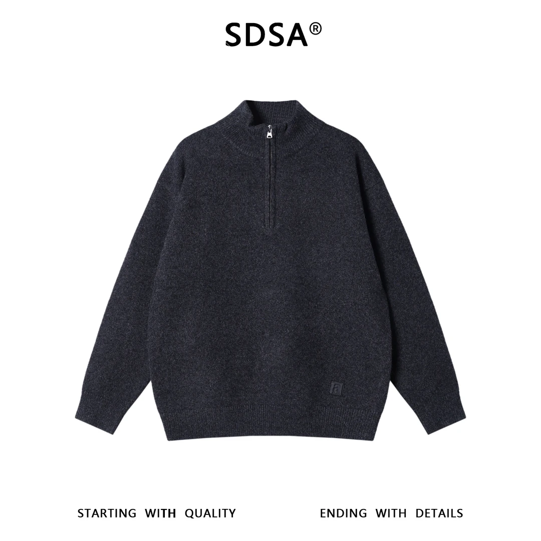 SDSA男士秋冬新款痞帅男装慵懒风简约半拉链立领毛衣百搭针织衫