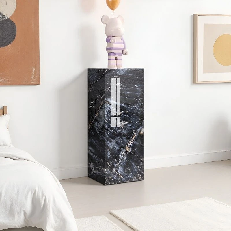 轻奢岩板花架落地式客厅玄关雕塑展示台摆件底座工艺品沙发边柜