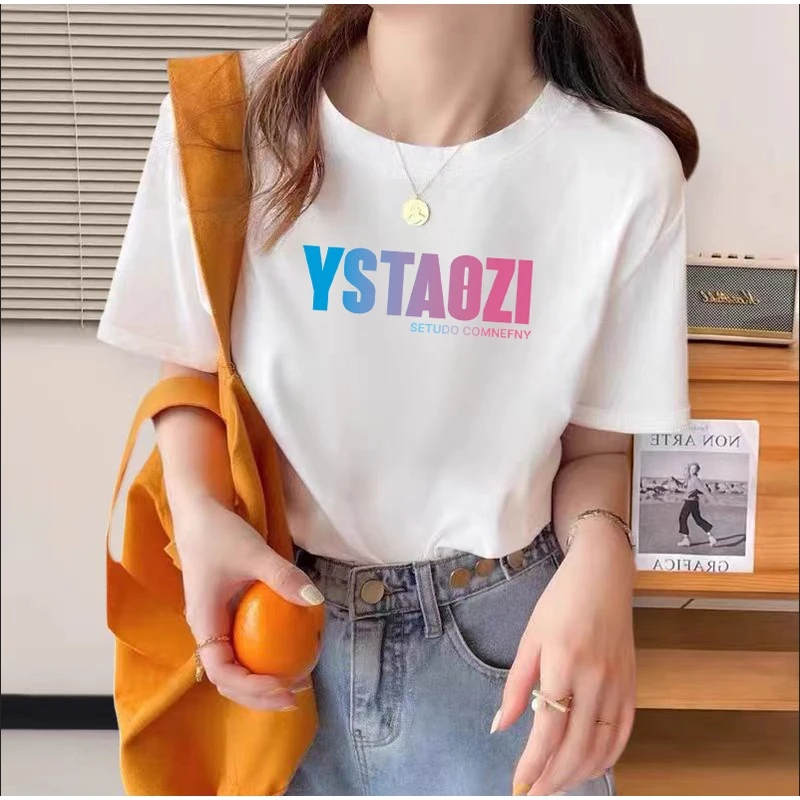 炫彩纯棉短袖t恤女夏季时尚百搭小众休闲半袖宽松印花圆领韩版ins