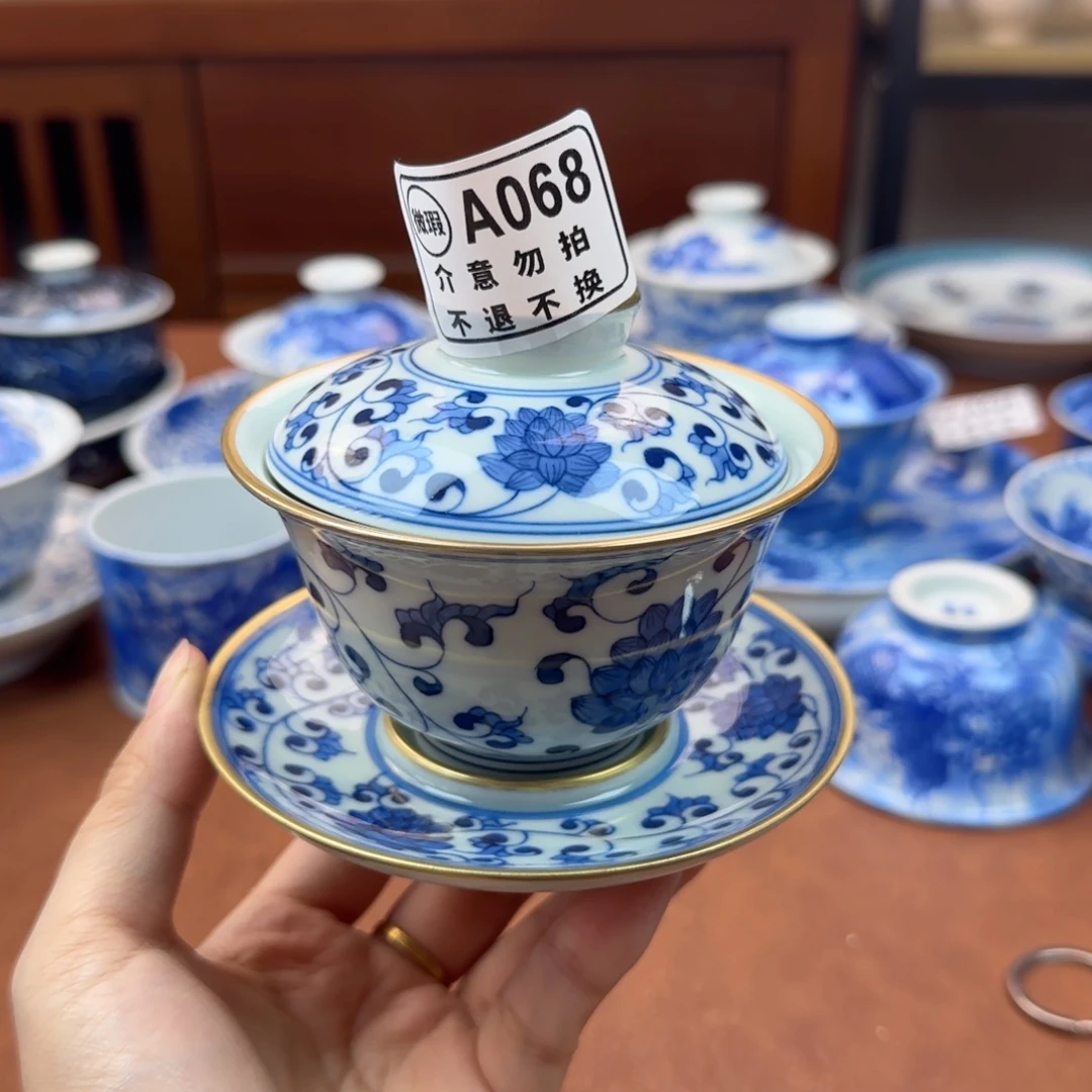景德镇陶瓷手绘盖碗微瑕