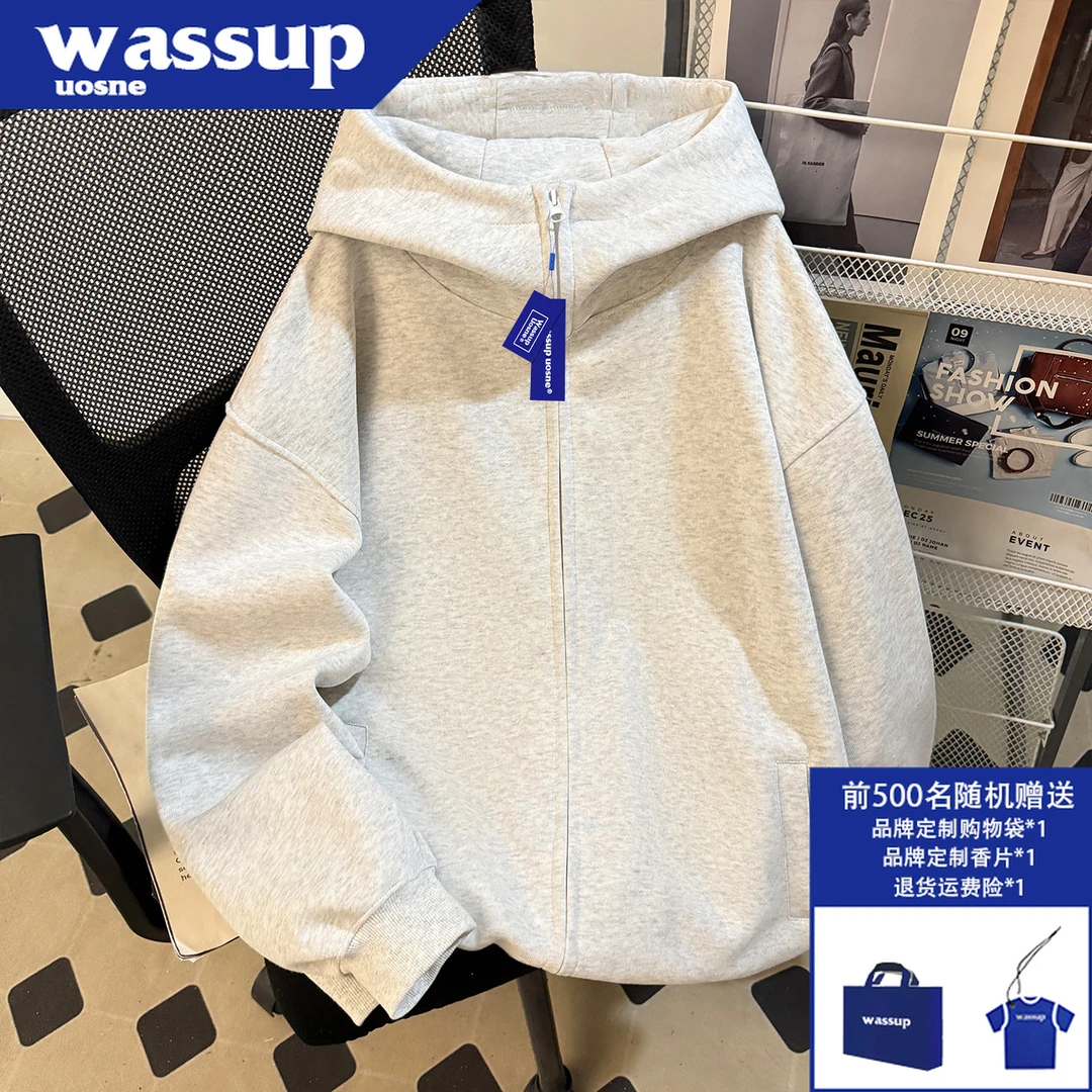 百搭复古连帽开衫男秋季新款cleanfit简约基础挺阔慵懒风拉链外套