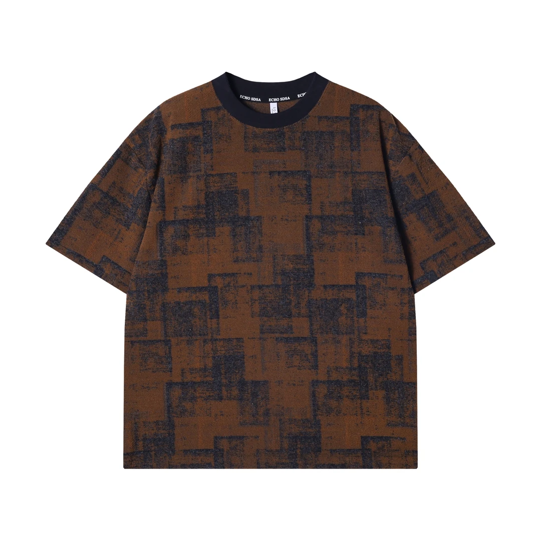 夏季高级感新款美式撞色简约圆领短袖T恤时尚休闲潮流套头上衣