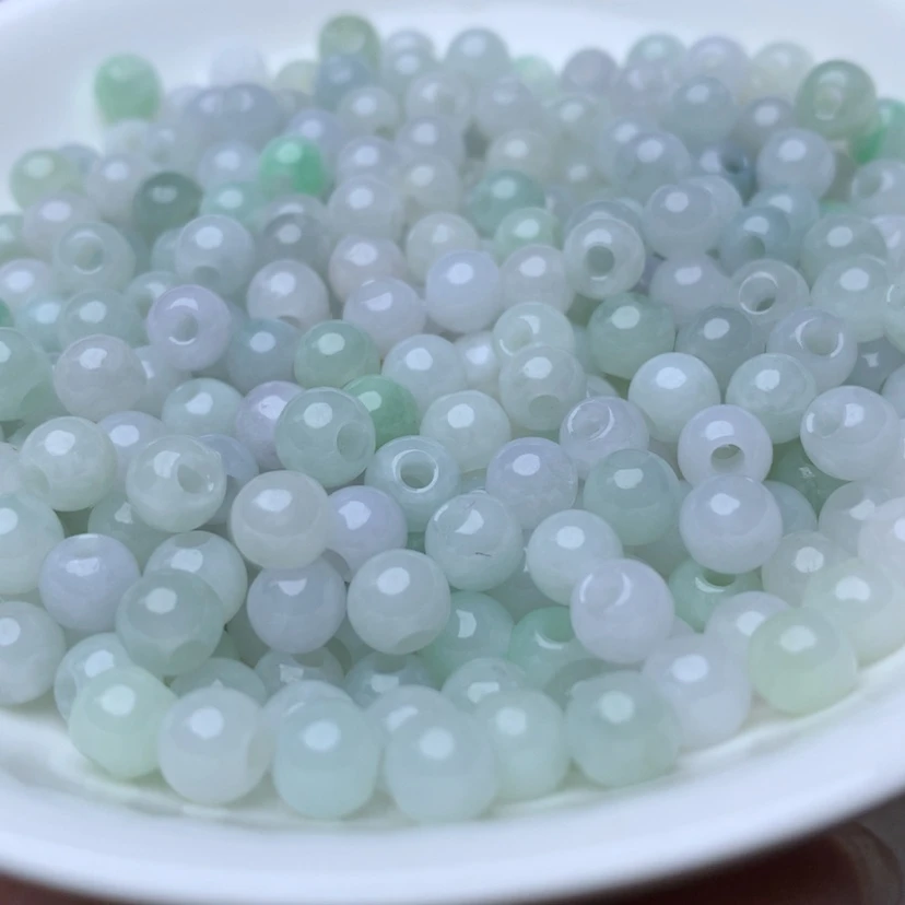 【闪购商品】未镶嵌手链翡翠卡6冰绿白大孔珠100个