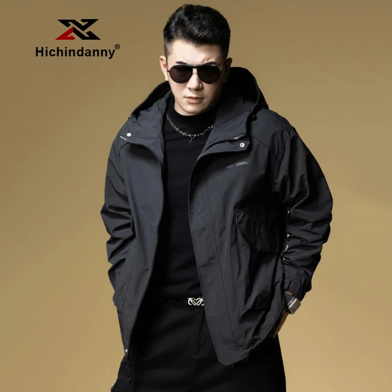 HICHIN工装夹克男士春秋新款休闲连帽上衣潮流时尚运动茄克外套