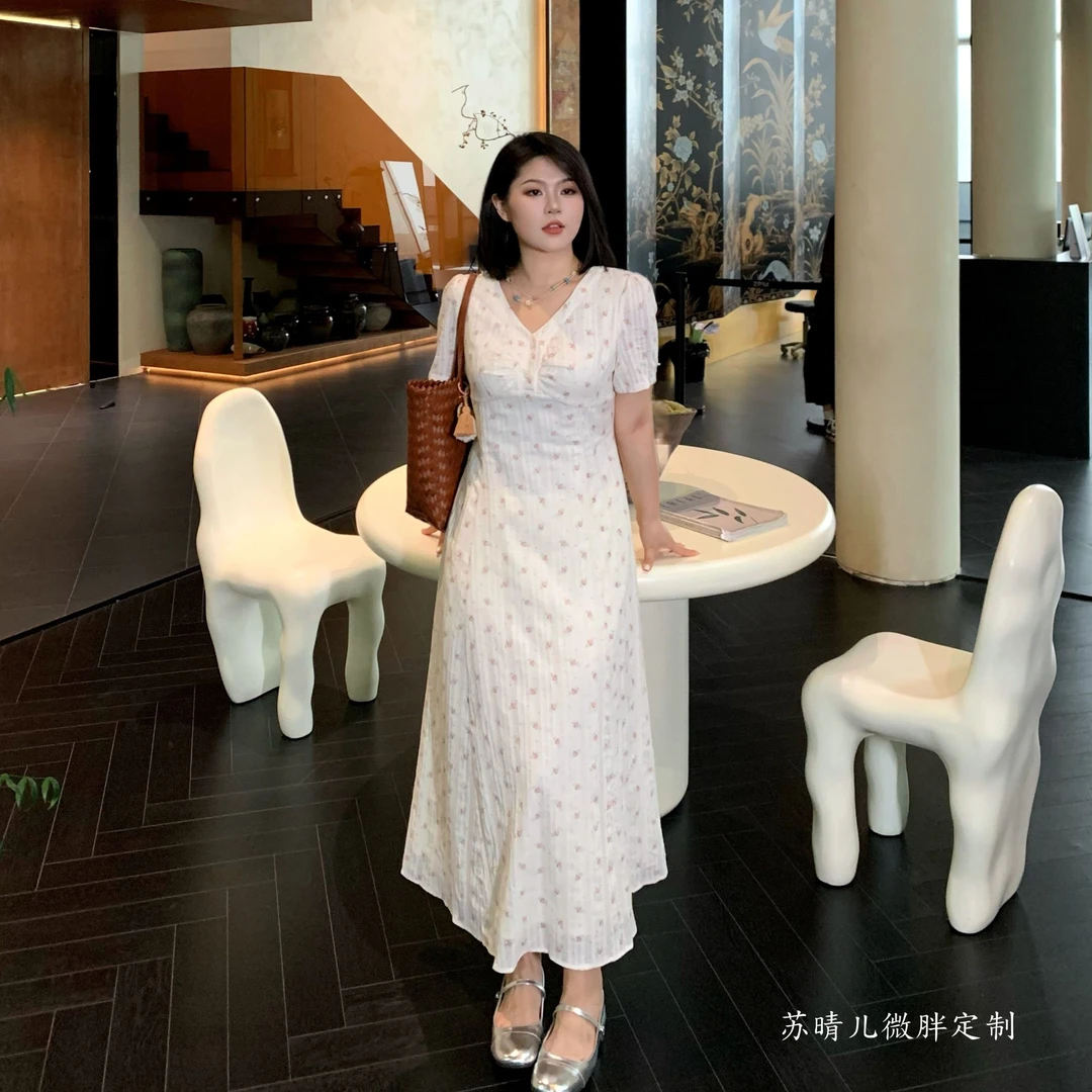 ARSENE【少女恋刊】夏季碎花小清新收腰气质甜美V领连衣裙-S1251