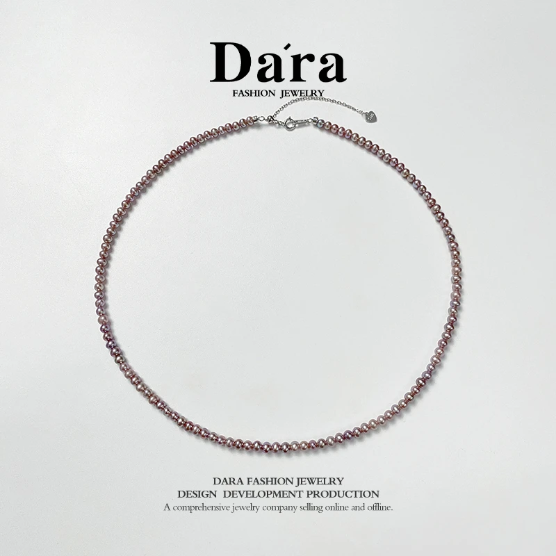 DARA/戴拉【柳总来了】S925银淡水无核珍珠3-4mm紫珠小米链YX5906
